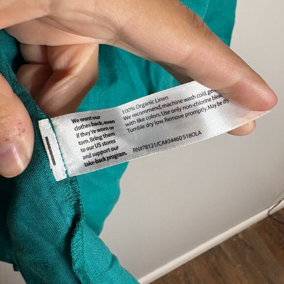 Eileen Fisher bright teal linen button down shirt - Picture 4 of 5